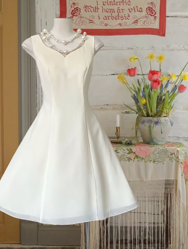 White sleeveless fitted princess mini dress, ball gown R6250
