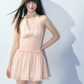 Y2K Style Light Pink Striped Halter Dress High Waist Slim Fit Party Dress R9353