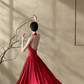 Red halter neck, fitted waist, elegant and sexy long ball gown R8021