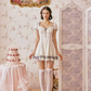 Vintage Lolita A-Line Mini Dress Sweetheart Neck Lace Trim Floral Print Cotton R9191