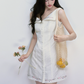 White Cotton Textured Sleeveless Mini Dress Women With Floral Embroidery Trim R9404