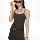 Women Army Green Cargo Dress With Camisole Strap And A Line Skirt R9389