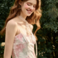 Pink and White Tie-Dye Corset Mini Dress with Tiered Ruffle Skirt and Spaghetti Straps R9268