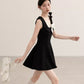 Black Sleeveless A-Line Dress with White Bow Accent R9171