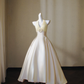 White halterneck satin elegant waist slim fit A-line gown bridal gown R5696