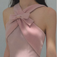 Pink Halter Neck Bow Detail Mini Dress Women Sleeveless Bodycon Dress R9364