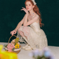 Balletcore White Corset Dress with Lace Trim, Bow Details and Voluminous Skirt R9265