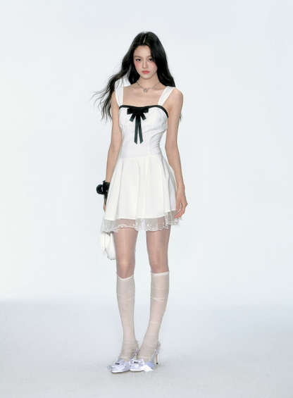 Romantic Sweetheart Neckline Dress With Satin Bow And Lace Underskirt R9440
