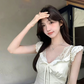 Cream White Sleeveless Bow Front A-Line Dress with Lace Details R9225
