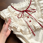 Lolita Style Round Neck A-Line Dress with Lace Ruffles & Red Bow Detail R9145