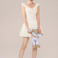 White Lace Trim Corset Style Mini Dress Women With Ruffle Straps And Flared Skirt R9395