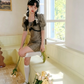 Retro Floral Print Bodycon Dress Women With Puff Sleeves And Bow Detail R9464