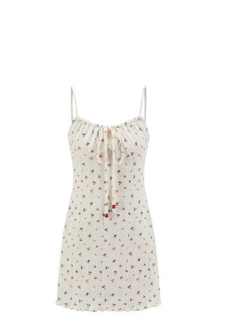 Soft Cherry Print Cami Dress with Ruffled Hem R9170