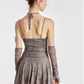 Khaki Halter Mesh Dress Women With Asymmetrical Hem And Matching Arm Sleeves R9388