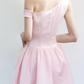 Pink Satin One Shoulder Mini Dress Women With Lace Trim And Rose Detail R9416