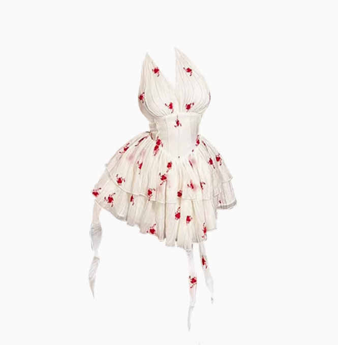 Pure desire design halter neck floral dress 2025 sexy backless waist A-line short skirt R1086