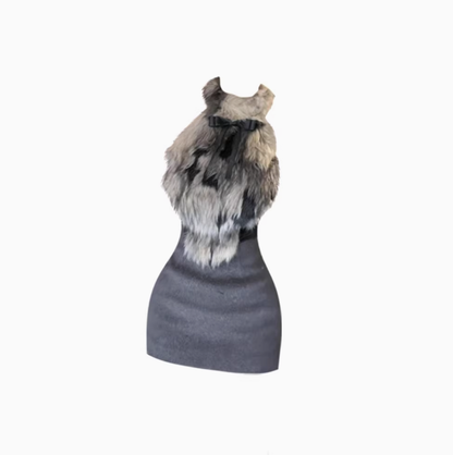 Hot girl sleeveless fur halter neck vest female 2025 high waist hip skirt pants suit R1067