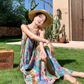 Travel wear beach dress retro travel seaside vacation floral suspender dress R1585