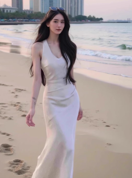 French satin halter neck V-neck dress temperament slim fishtail hip-wrapped long skirt R1526