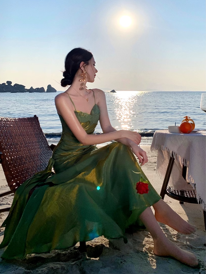 Fairy mermaid dress ruffled high-grade temperament red dress R1716