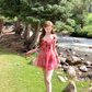 Red printed chiffon suspender dress women's summer French style waist skirt R4580