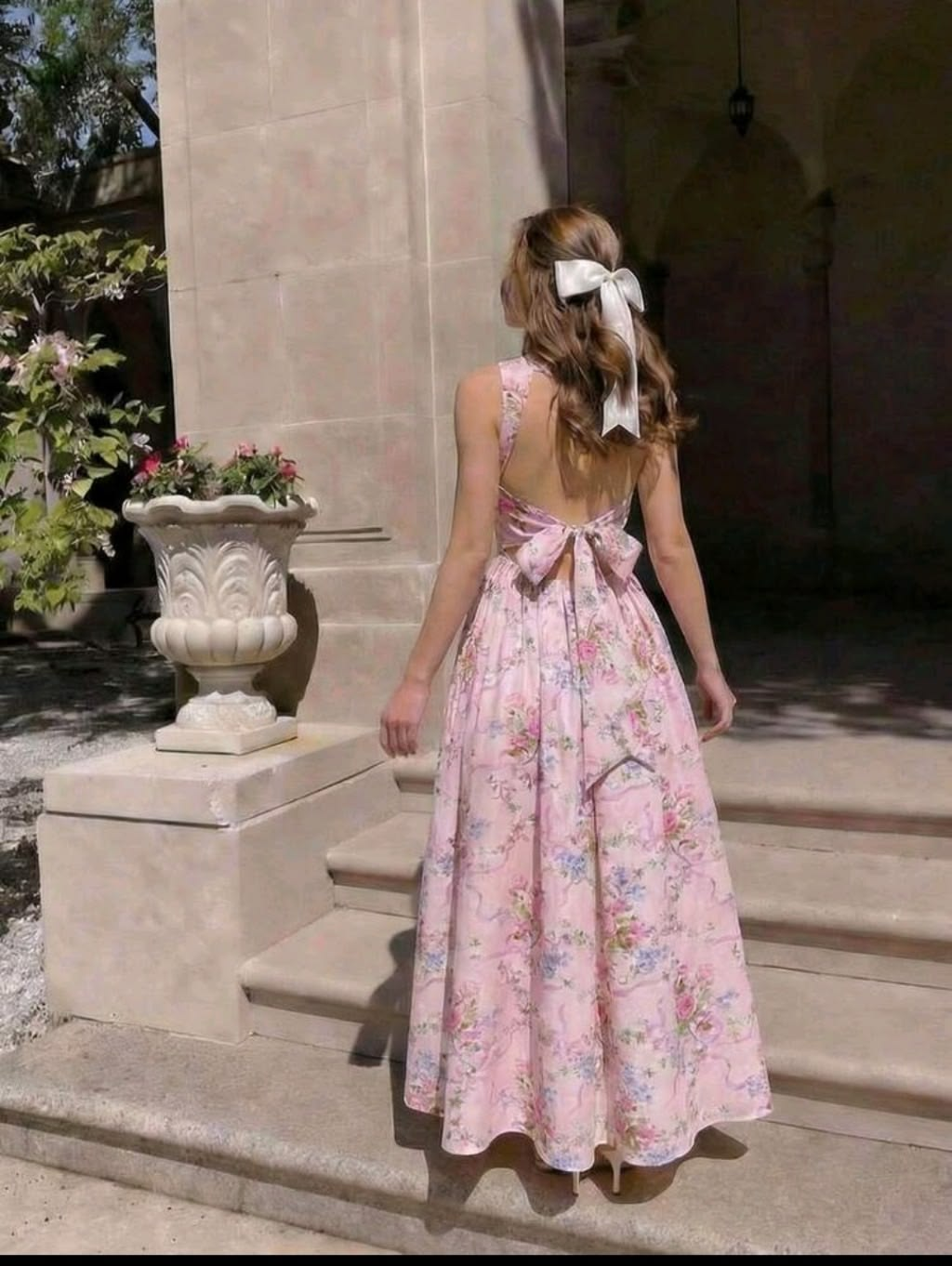 Girlish Floral Satin Prom Gown Pink Women's Maxi Birthday Dress Evening Dress RS2979