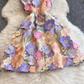 French mesh three-dimensional flower embroidery perspective waist dress suspenders dress short skirt R0323