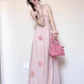 Large French pure pink flower dress beautiful suspender dress for seaside vacation R1827