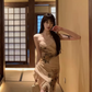 New Chinese style printed backless suspender floral dress sexy holiday wear irregular skirt R1461