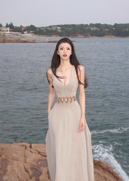 Sexy backless sleeveless dress hollow cold temperament long dress R0486