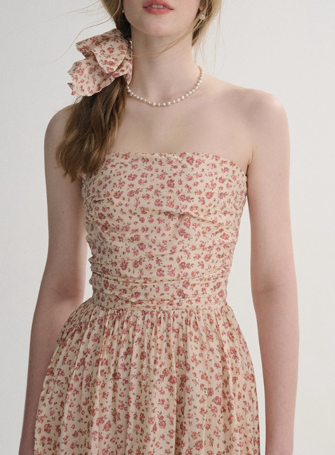 French dress high-grade tube top long dress holiday floral dress seaside wear small skirt for women R3553