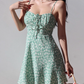 French retro fresh green bottom small floral suspender dress short skirt R2862