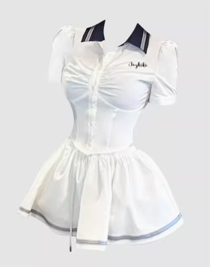 College style short contrast waist shirt 2025 large size suit R1189