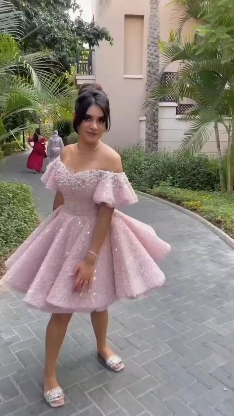 Pink Princess Dress One Shoulder Diamond Waisted Puffy Short Skirt Homecoming Dress R3516