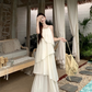 Fairy halter neck dress vacation outfit beach long dress irregular ruffle skirt R1721
