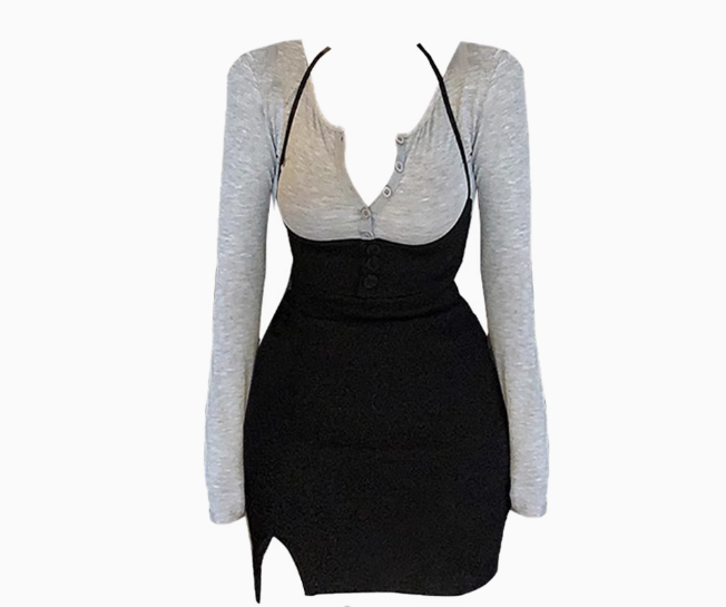 Pure desire sexy hot girl long-sleeved T-shirt 2025 large size sweet and spicy hip skirt suit R1196