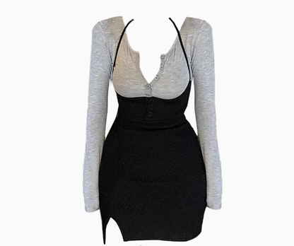Pure desire sexy hot girl long-sleeved T-shirt 2025 large size sweet and spicy hip skirt suit R1196