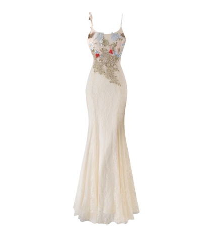 Flower lace mesh fishtail dress 2025 new slim fit hip-hugging sling temperament long skirt R0047