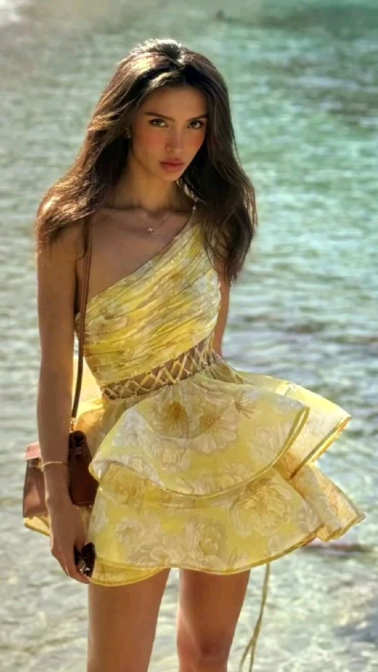 Yellow floral asymmetrical waist slim three-dimensional short skirt homecoming dress R3464