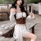 Large size French pure slim one shoulder dress waist vest waist belt suit R1870