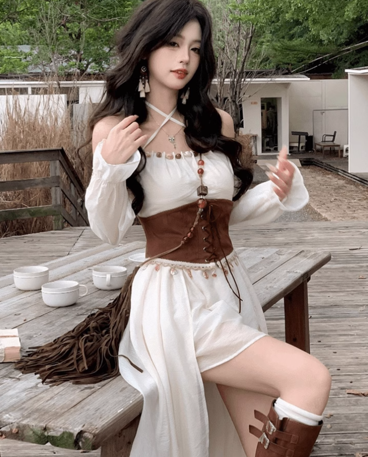 Large size French pure slim one shoulder dress waist vest waist belt suit R1870