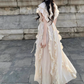 Beautiful little skirt exquisite dress ruffled V-neck waist long skirt R0703