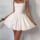 White suspender embroidery waist slim A-line short skirt homecoming dress R3858