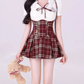 College style short shirt 2025 sweet and spicy high waist pleated skirt suit R1080