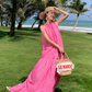 French lace hollow rose red sleeveless halter neck temperament long dress holiday style dress R0198