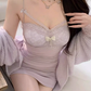 Pure desire hot girl lace splicing suspender dress 2025 pleated waist hip skirt R1330