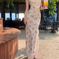 Beautiful floral suspender dress with irregular waist and slim fit R0644
