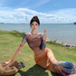 Beach dress with slim waist and elegant long sleeves, holiday style tie-dye dress R1606