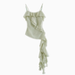 2025 summer new style temperament very good-looking green sling irregular top R1899