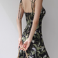 French retro bird print suspender skirt slim fit waist suspender dress holiday short skirt R2807